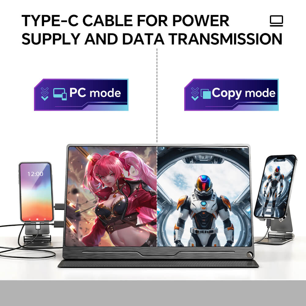 Portable Monitor 15.6inch 1080P USB C HDMI Faster Response Time Display w/Cover